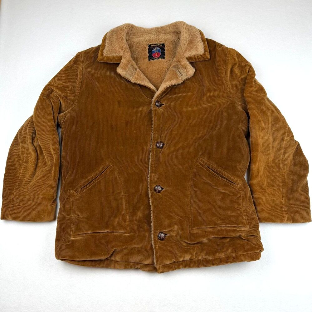 Vintage 70s 80s Grande Bay Corduroy Sherpa Jacket Lined Made in Japan Size XL